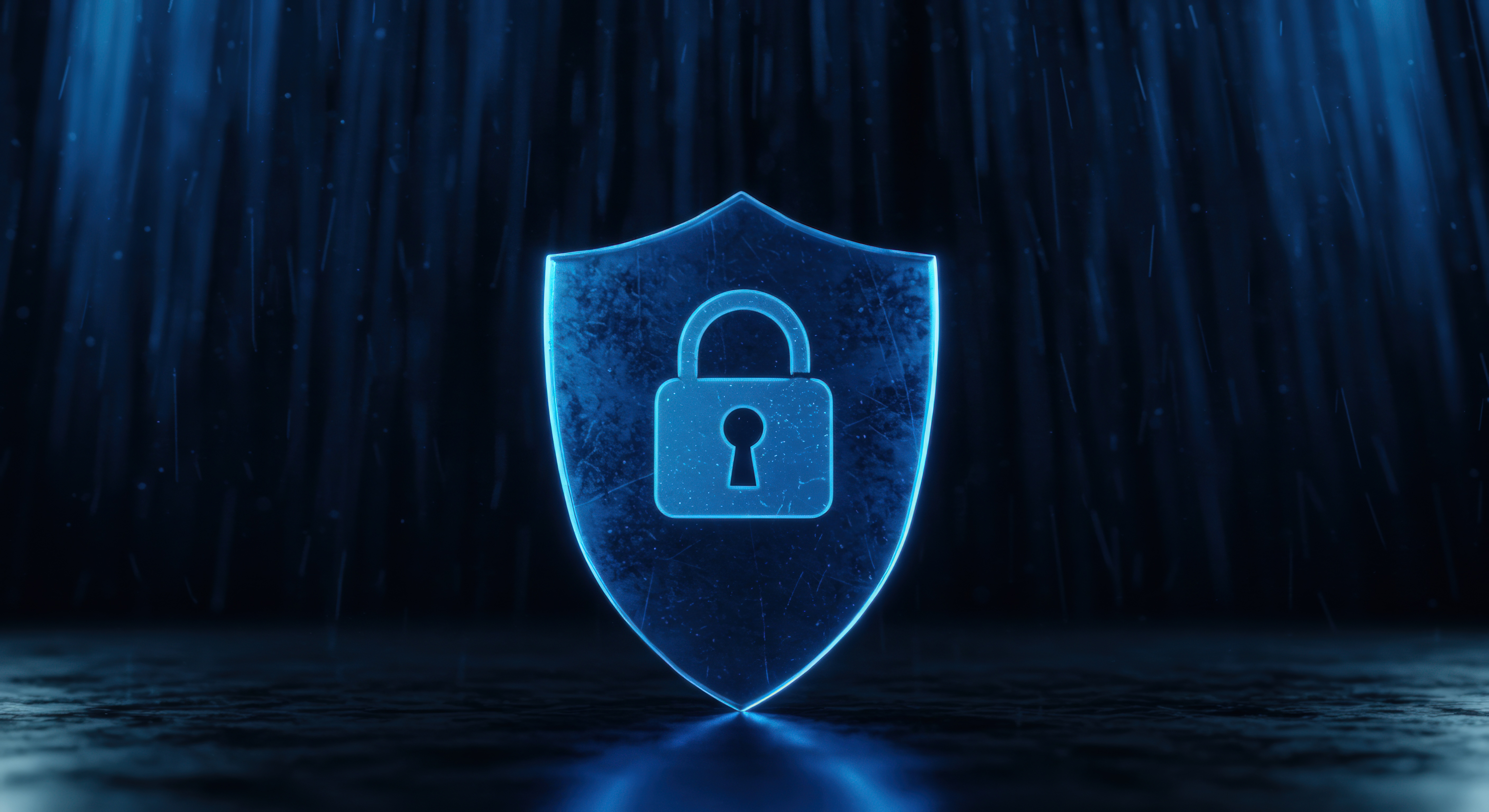An ethereal shield containing a stylized lock floats against a softly textured background. The image features a cool, blue color palette, enhanced by gentle highlights and shadows. The composition is simple and balanced, suitable for use in various commercial and editorial projects that require a conceptual representation of digital security, data protection, or privacy. The artwork evokes a sense of safety and trust, and the minimalistic style allows for integration into diverse design layouts.